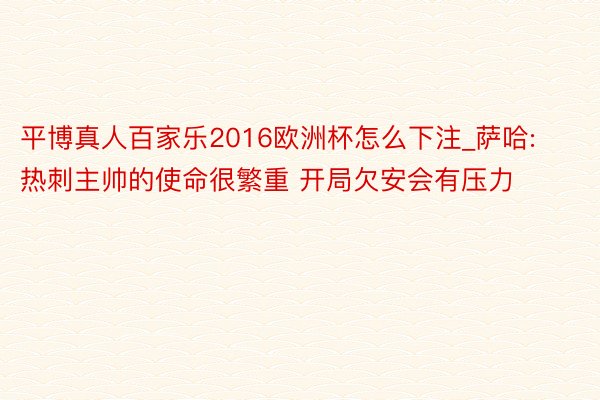 平博真人百家乐2016欧洲杯怎么下注_萨哈:热刺主帅的使命很繁重 开局欠安会有压力